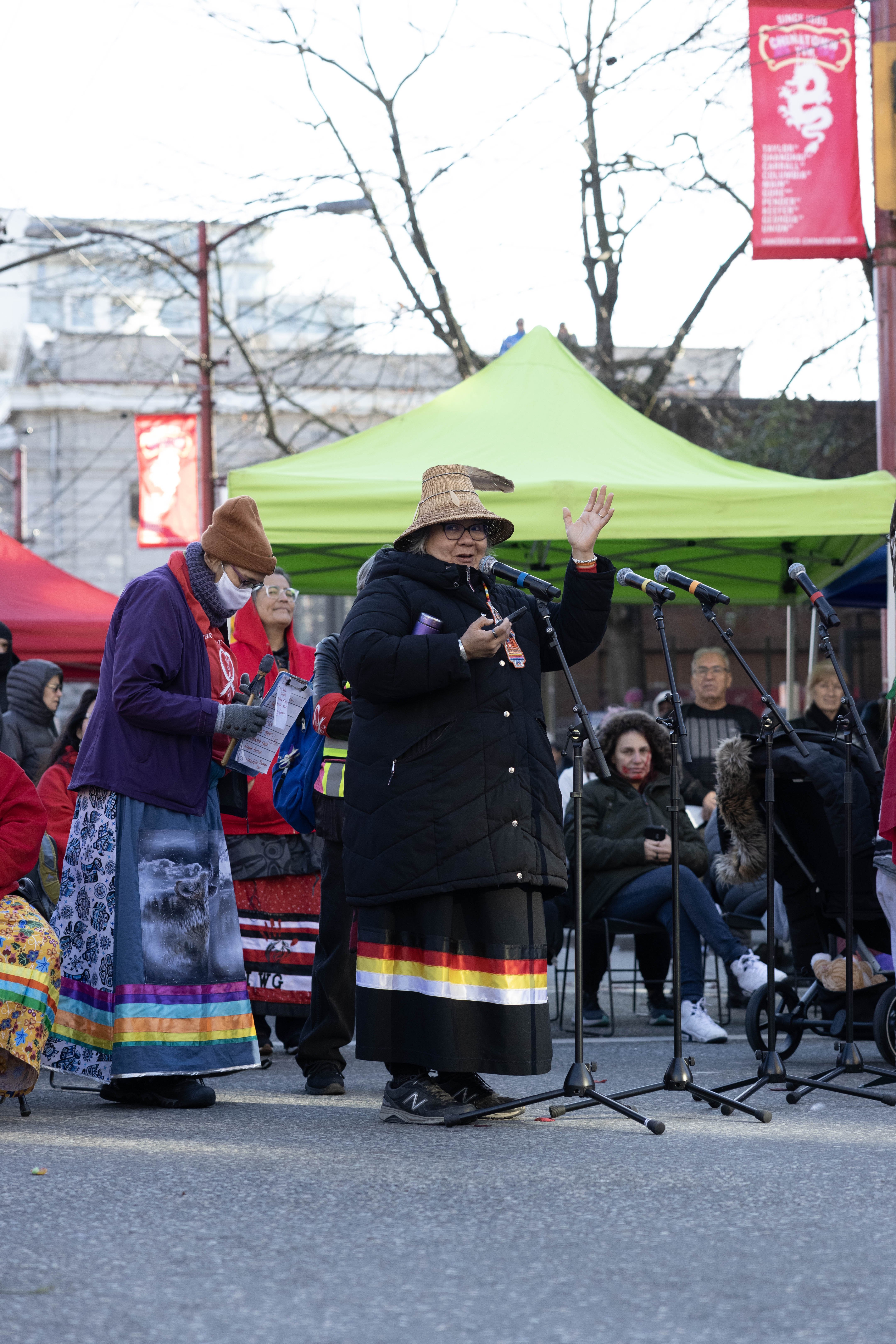 National Chief of the Assembly of First Nations RoseAnne Archibald addresses the crowd after the march.