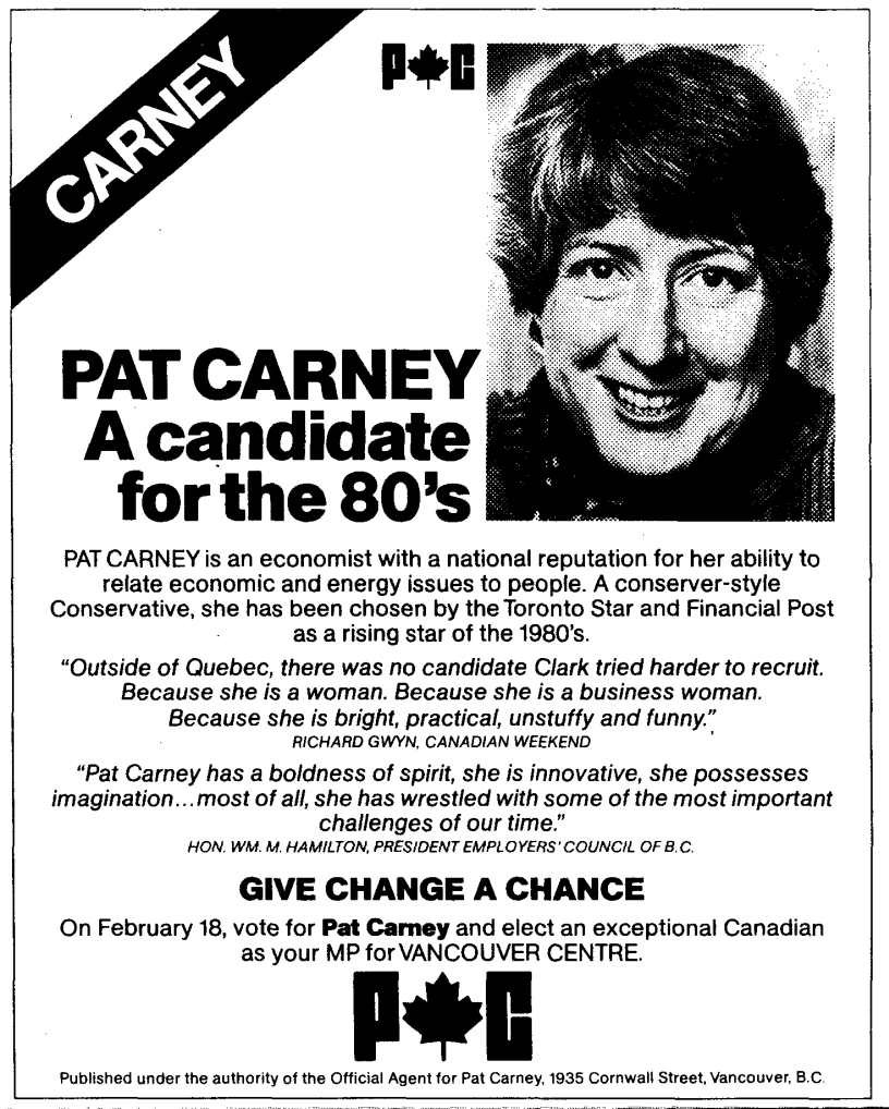 A "Carney for MP" advertisement in the February 5, 1980 issue of The Ubyssey.