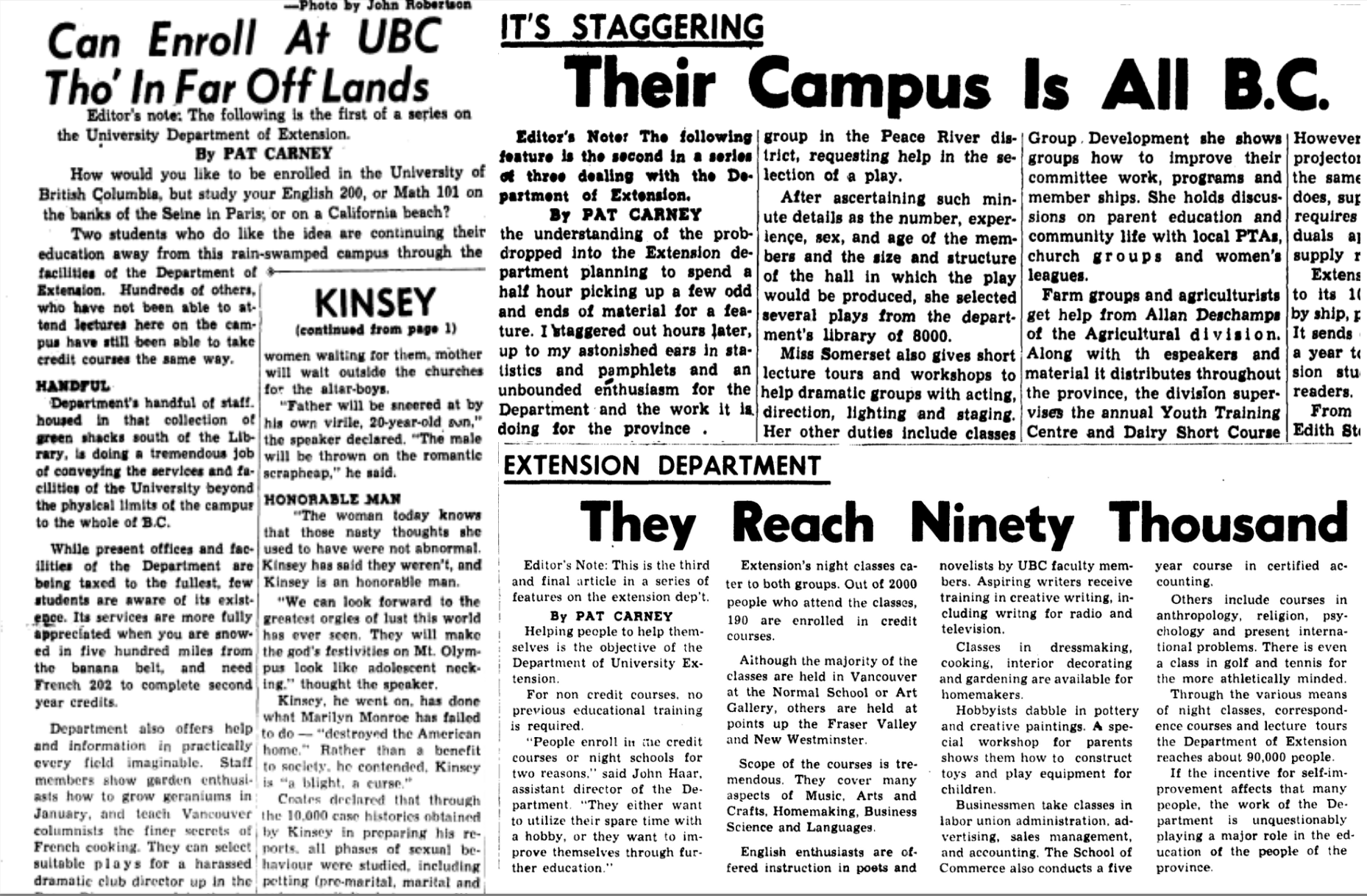 A series of articles Carney wrote about UBC's extension department in January 1954.